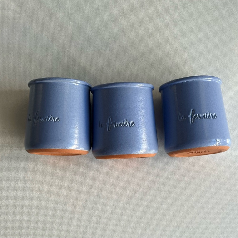 3 x La Fermière Yogurt Classic Periwinkle Clay Jars 4.9 oz Bundle